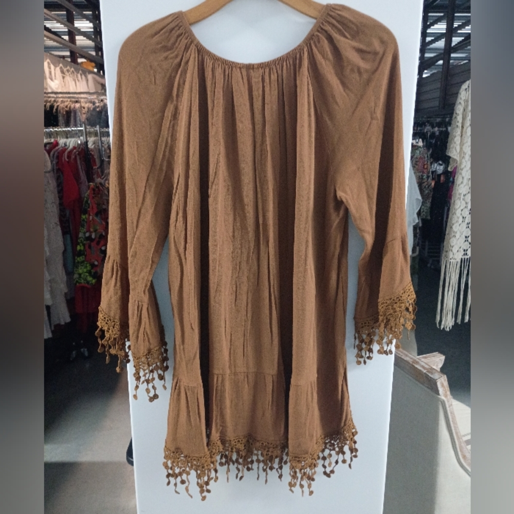 Krazy Kat Tan Gathered Top